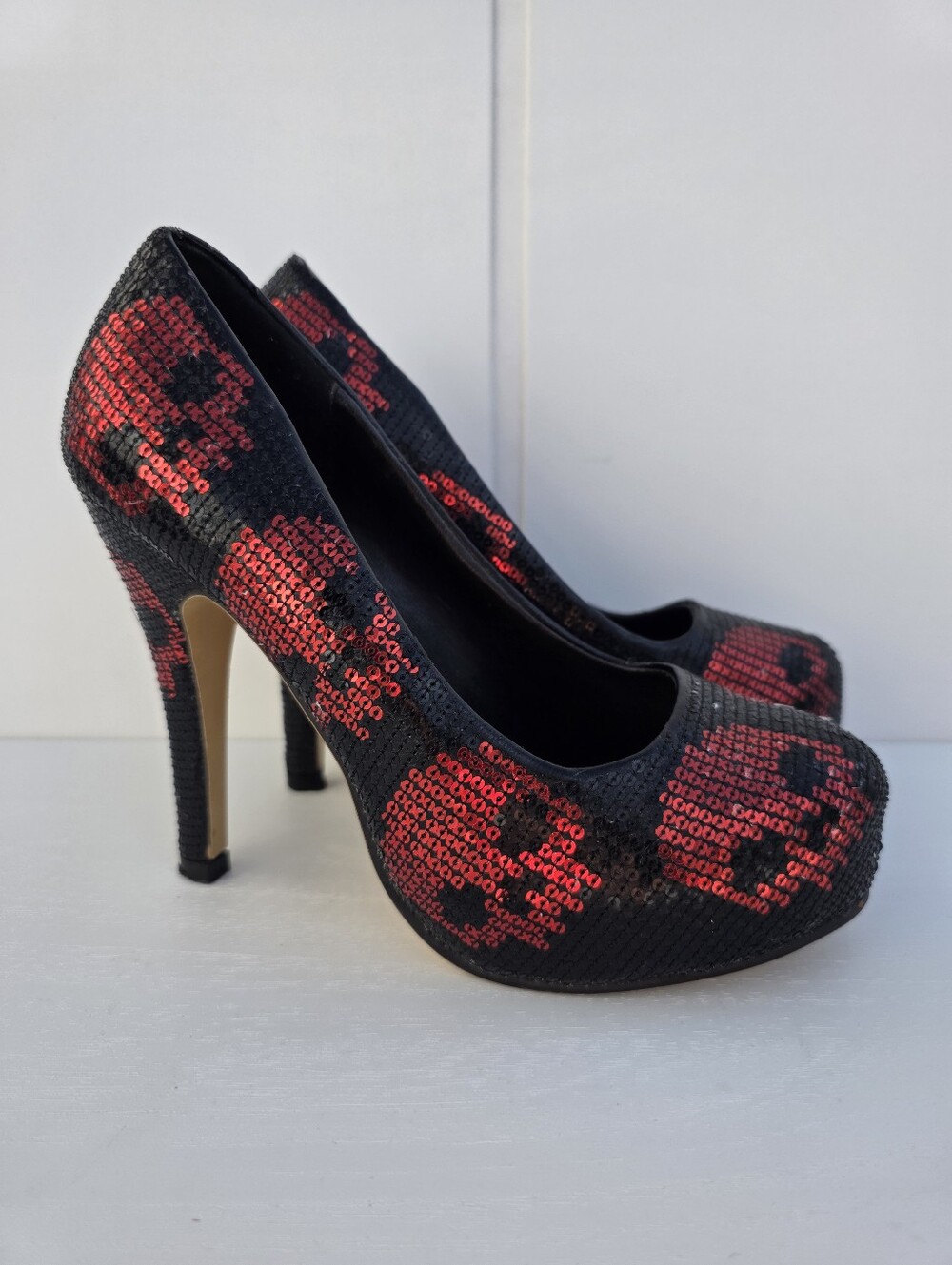 Iron Fist Digi Skull Sequin Platform Pumps Goth Halloween Size 6